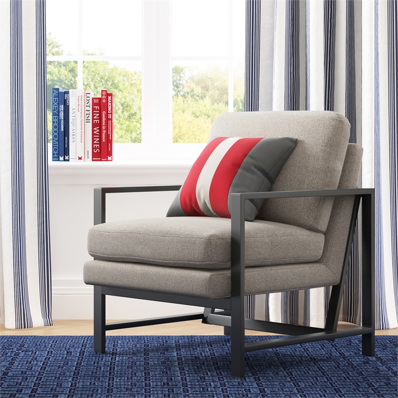 Tommy Hilfiger Russell Bronze Metal Frame Accent Chair Grey