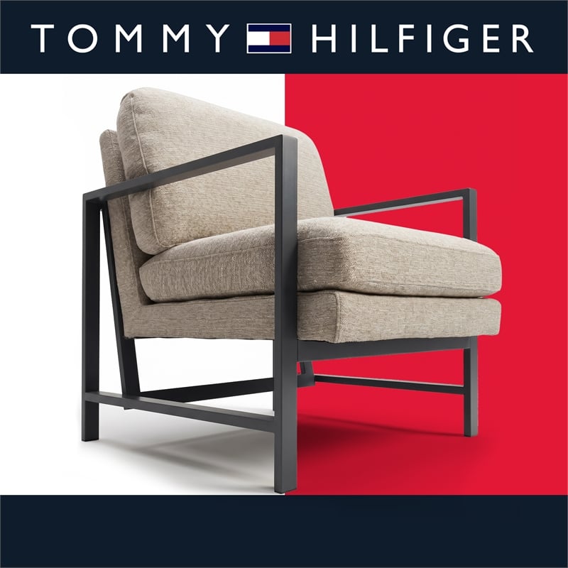 Tommy Hilfiger Russell Grey Metal Frame Accent Chair Linen