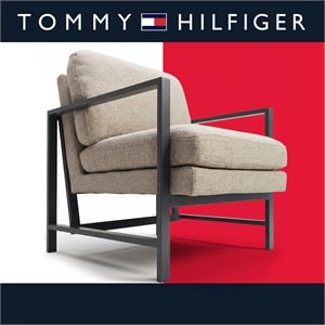 Tommy Hilfiger Russell Grey Metal Frame Accent Chair Linen