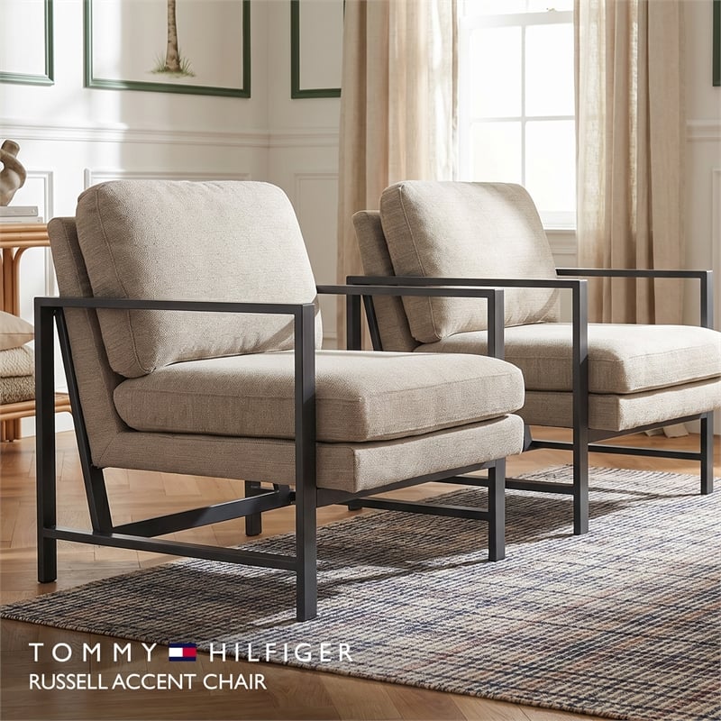 Tommy Hilfiger Russell Grey Metal Frame Accent Chair Linen