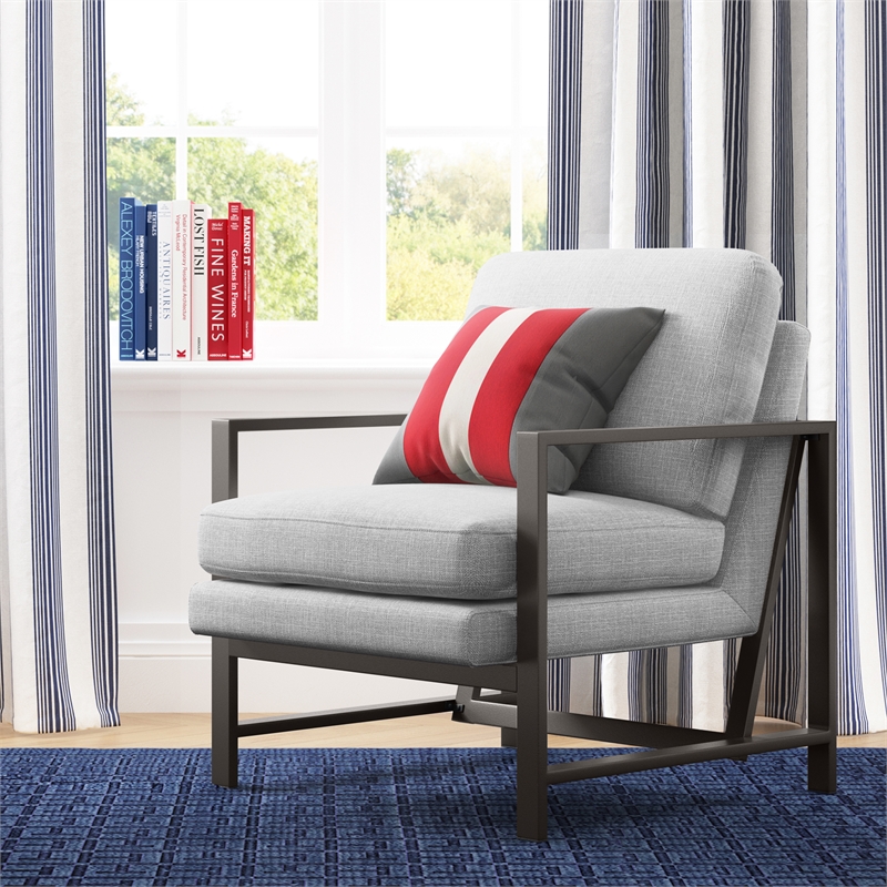 Tommy Hilfiger Russell Grey Metal Frame Accent Chair Light Grey