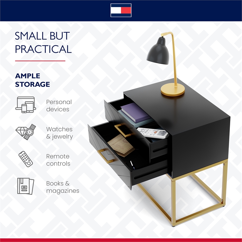 Tommy Hilfiger Ellias Bedside Table Black and Gold
