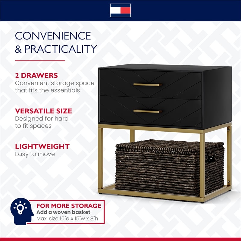 Tommy Hilfiger Ellias Bedside Table Black and Gold