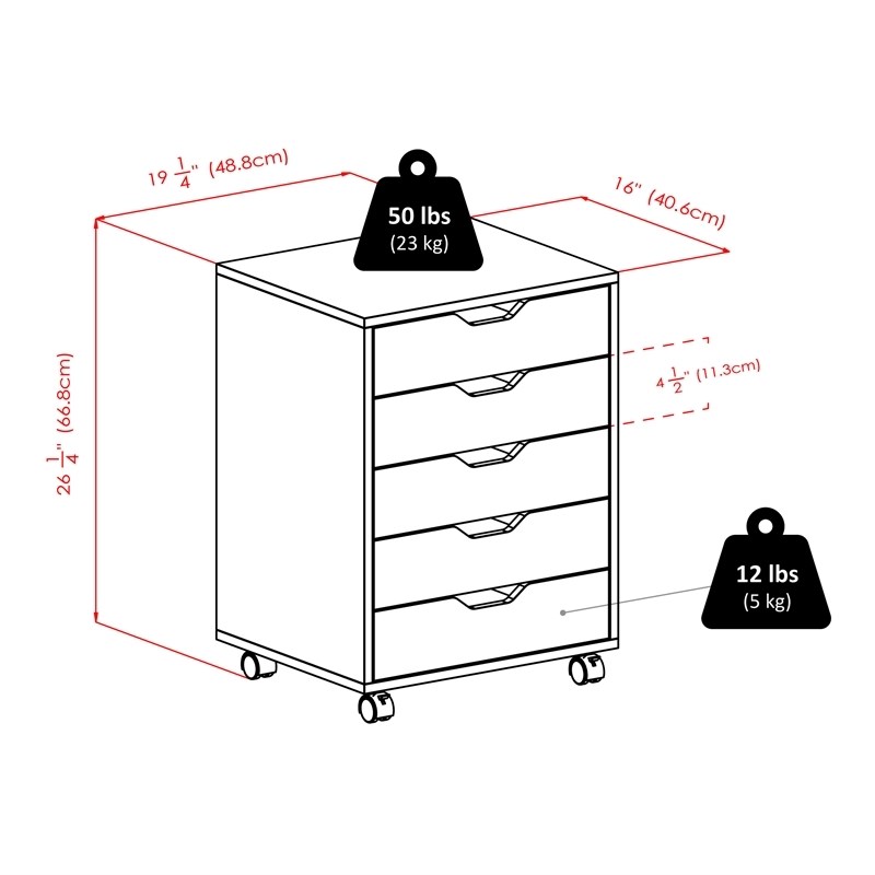 Scranton & Co 5-Drawer Modern Wood Mobile File Cabinet in White
