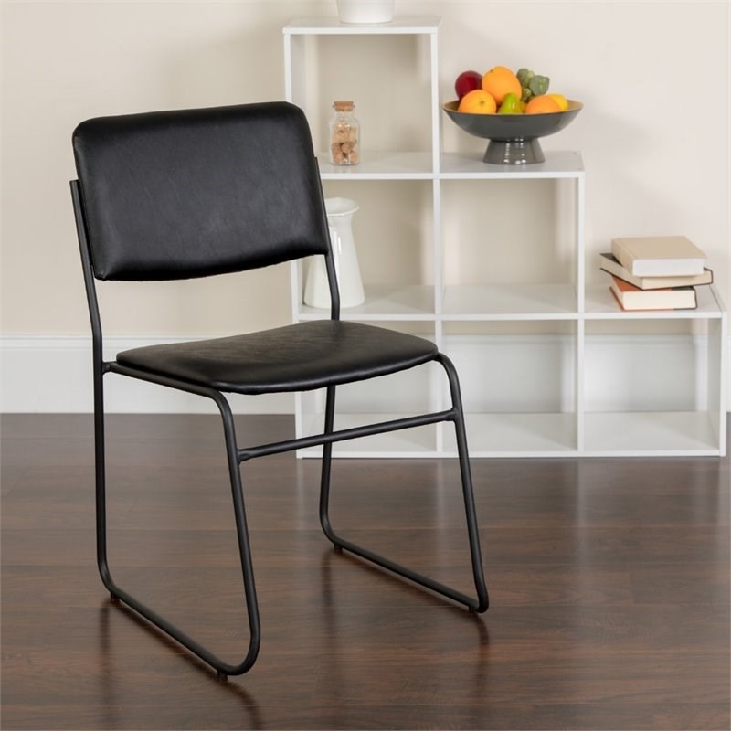 Scranton & Co Faux Leather Stacking Chair with Sled Base in Black