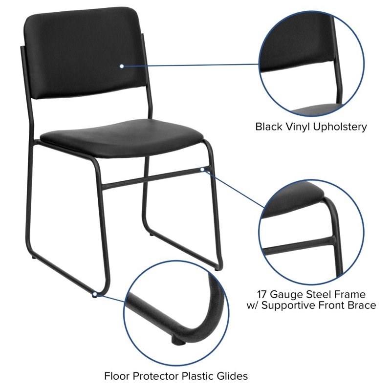 Scranton & Co Faux Leather Stacking Chair with Sled Base in Black