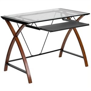 Scranton & Co Glass Black and Cherry Computer Desk Rectangular 39.25&quotW x 23.5&quotD x 29&quotH Unassembled