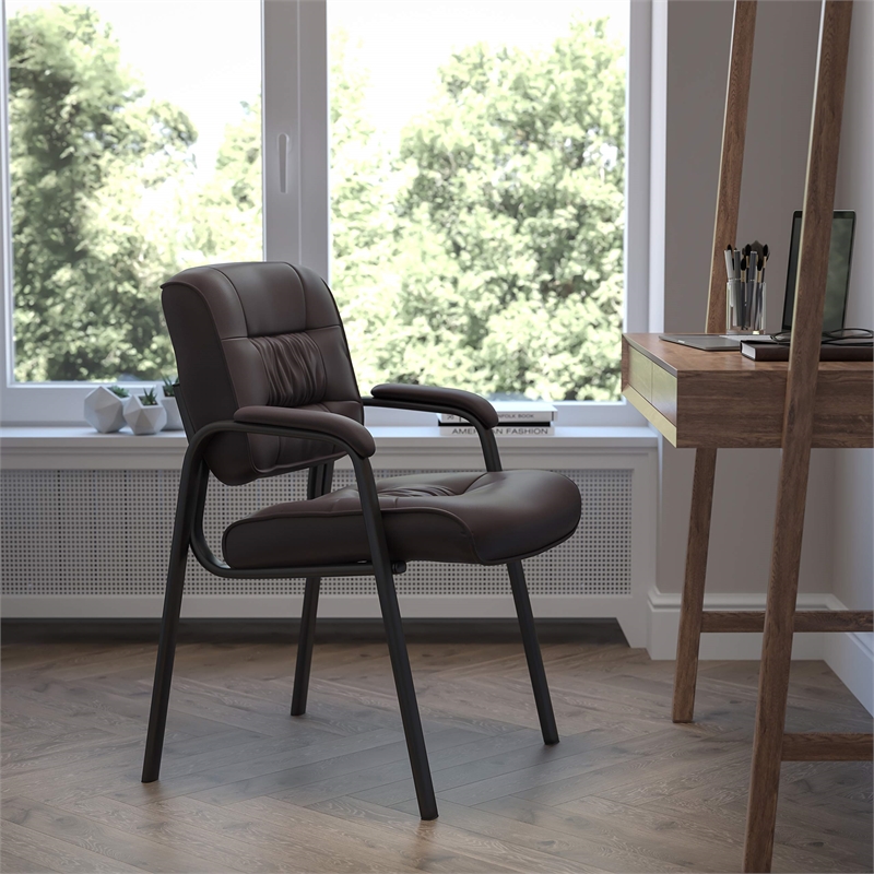 Scranton & Co Leather Guest Chair with Black Frame in Brown