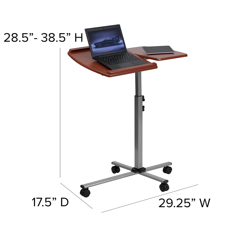 Scranton & Co Adjustable Mobile Laptop Table in Cherry