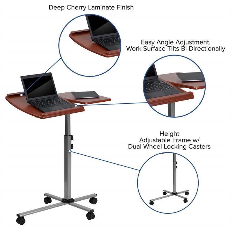 Scranton & Co Adjustable Mobile Laptop Table in Cherry