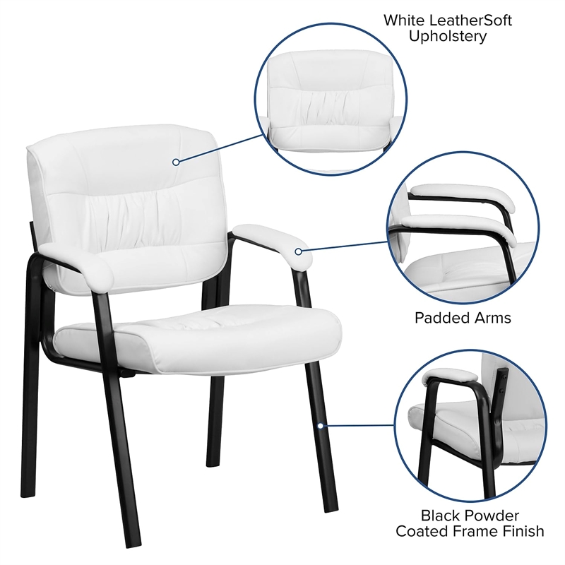 Scranton & Co Leather Guest Chair with Black Frame in White