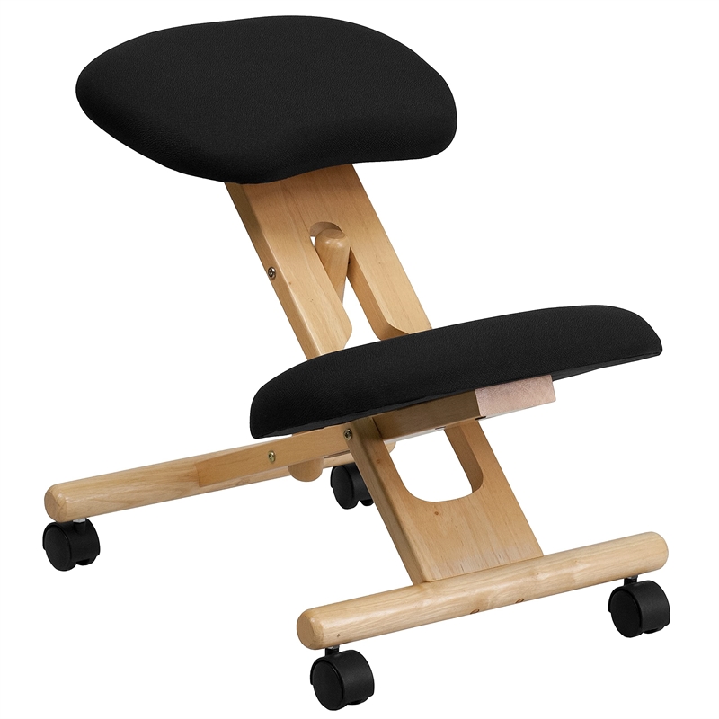 Scranton & Co Contemporary Fabric/Wood Mobile Ergonomic Kneeling Chair in Black