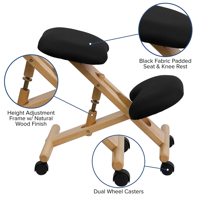 Scranton & Co Contemporary Fabric/Wood Mobile Ergonomic Kneeling Chair in Black