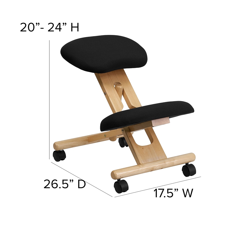 Scranton & Co Contemporary Fabric/Wood Mobile Ergonomic Kneeling Chair in Black