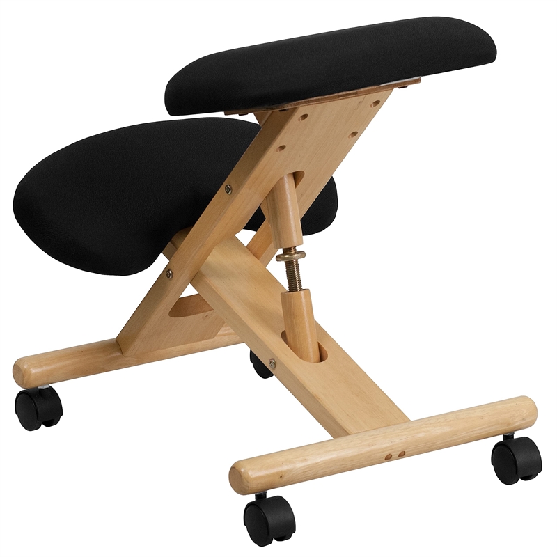 Scranton & Co Contemporary Fabric/Wood Mobile Ergonomic Kneeling Chair in Black