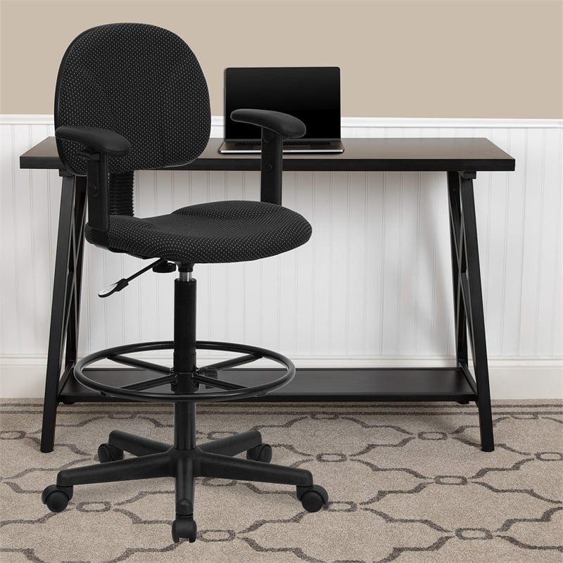 Scranton & Co Patterned Ergonomic Drafting Chair in Black with Arms