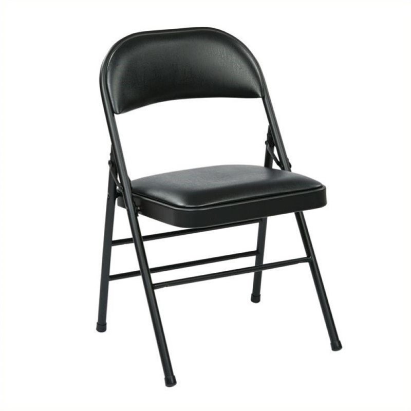 Scranton & Co Faux Leather Folding Chair in Black (Set of 4)
