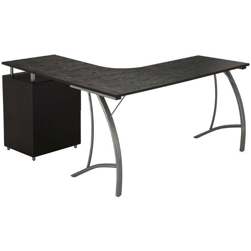 Scranton & Co Modern Wood L-Shaped Corner Desk with File Cabinet in Espresso