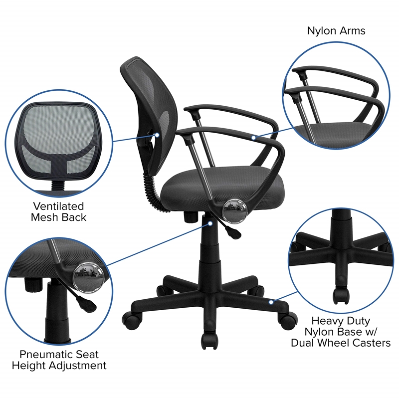 Scranton & Co Mid-Back Mesh Office Chair with Arms in Gray