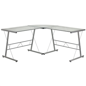 Scranton & Co Tempered Glass Silver Computer Desk L-Shaped Contemporary 59&quot Unassembled