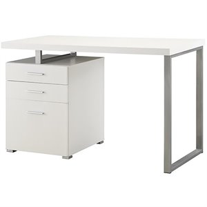 Scranton and Co Engineered Veneer White and Silver Writing Desk Rectangular 47.25&quot Unassembled