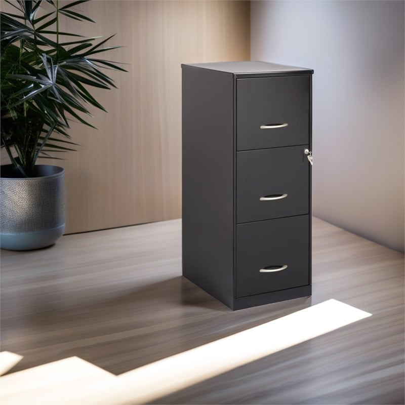 Scranton & Co 3 Drawers Modern Metal Vertical Filing Cabinet with Lock in Black