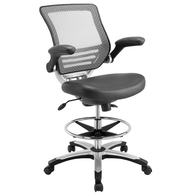 Scranton & Co Faux Leather Mesh Drafting Stool in Gray