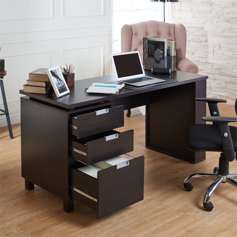 Scranton & Co Modern 3-Drawer Wood/Steel Office Desk in Espresso