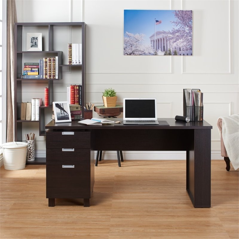 Scranton & Co Modern 3-Drawer Wood/Steel Office Desk in Espresso