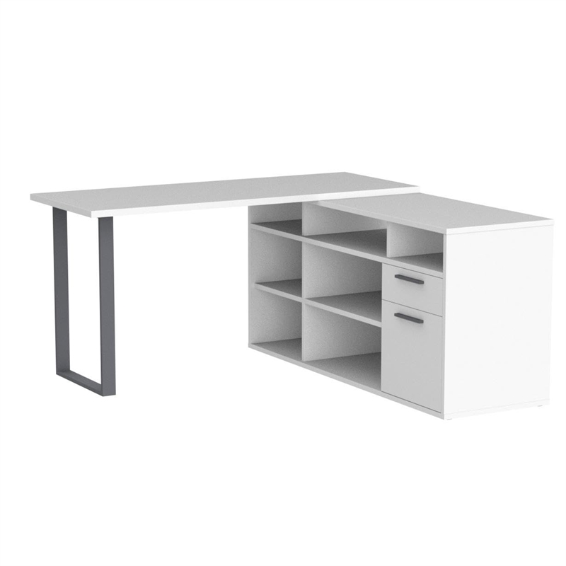 Scranton & Co Wood L-Shaped Computer Desk with Storage in White