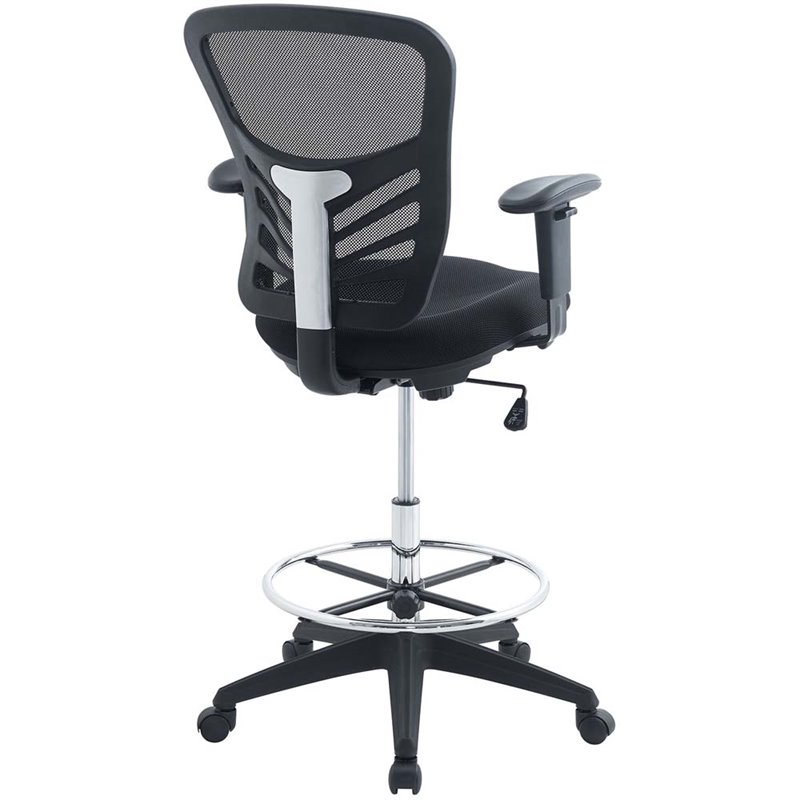 Scranton & Co Modern Mesh Fabric/Steel Metal Drafting Stool in Black