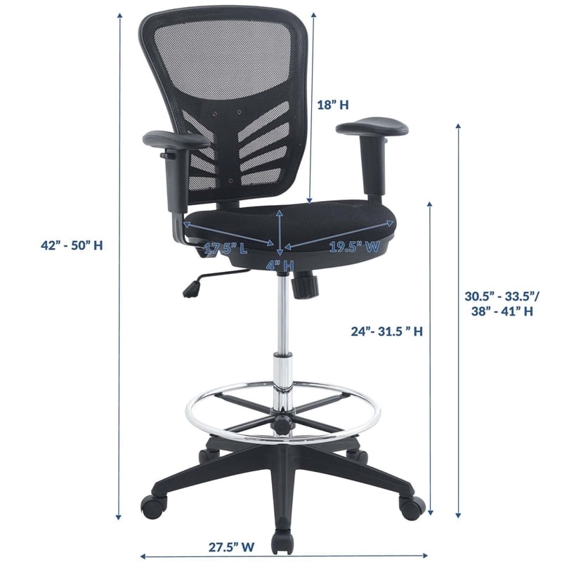 Scranton & Co Modern Mesh Fabric/Steel Metal Drafting Stool in Black