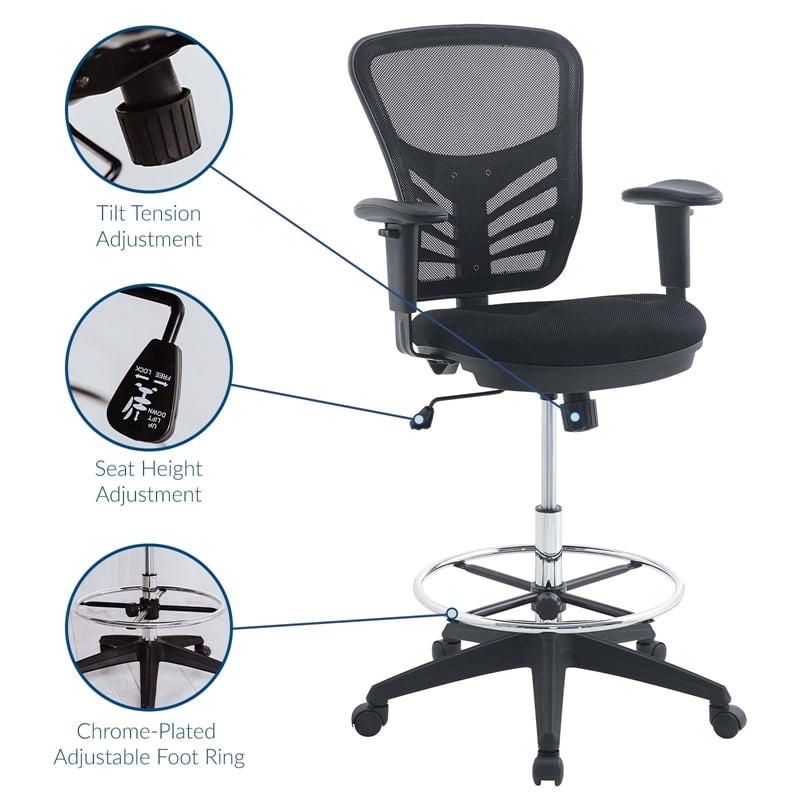 Scranton & Co Modern Mesh Fabric/Steel Metal Drafting Stool in Black