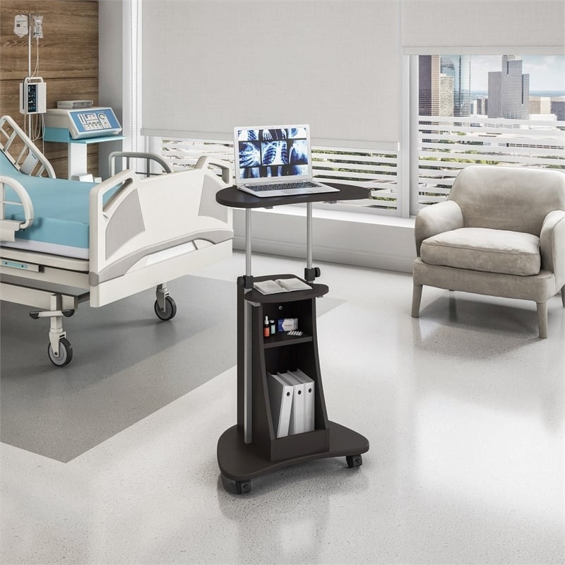 Scranton & Co Sit-to-Stand Rolling Laptop Cart with Storage in Graphite