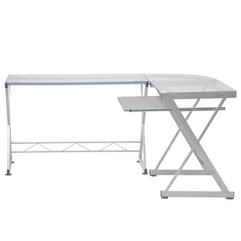 Scranton & Co Modern Glass/Steel L-Shape Computer Desk in Clear