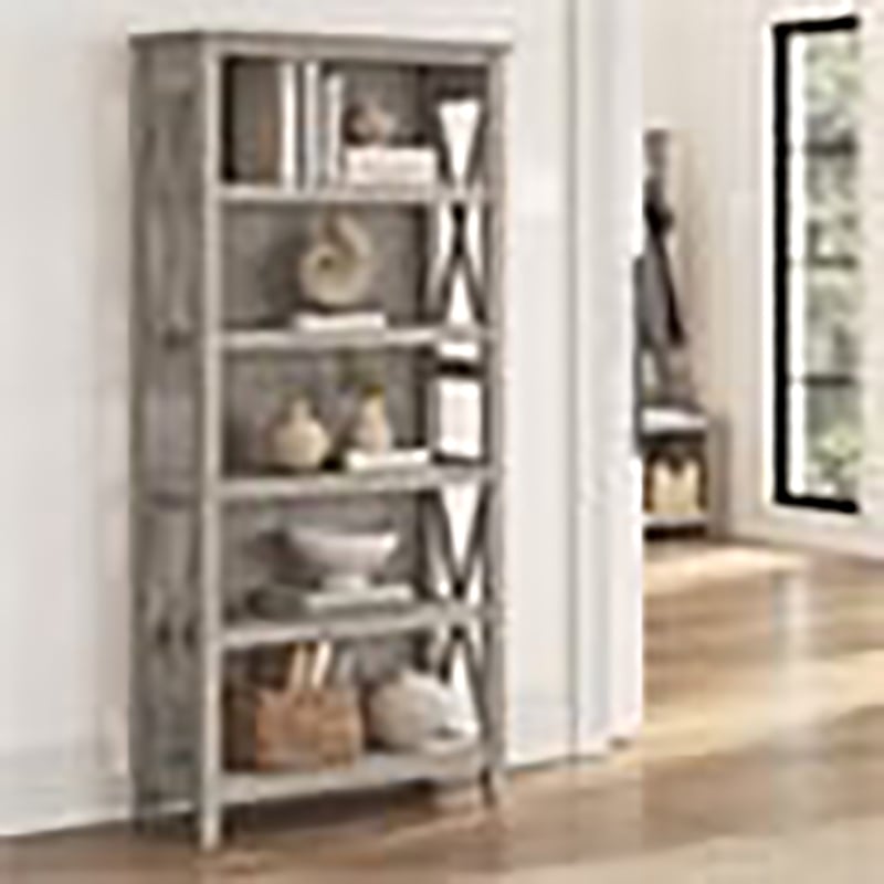 Scranton & Co 5 Shelves Coastal Wood Bookcase in Washed Gray
