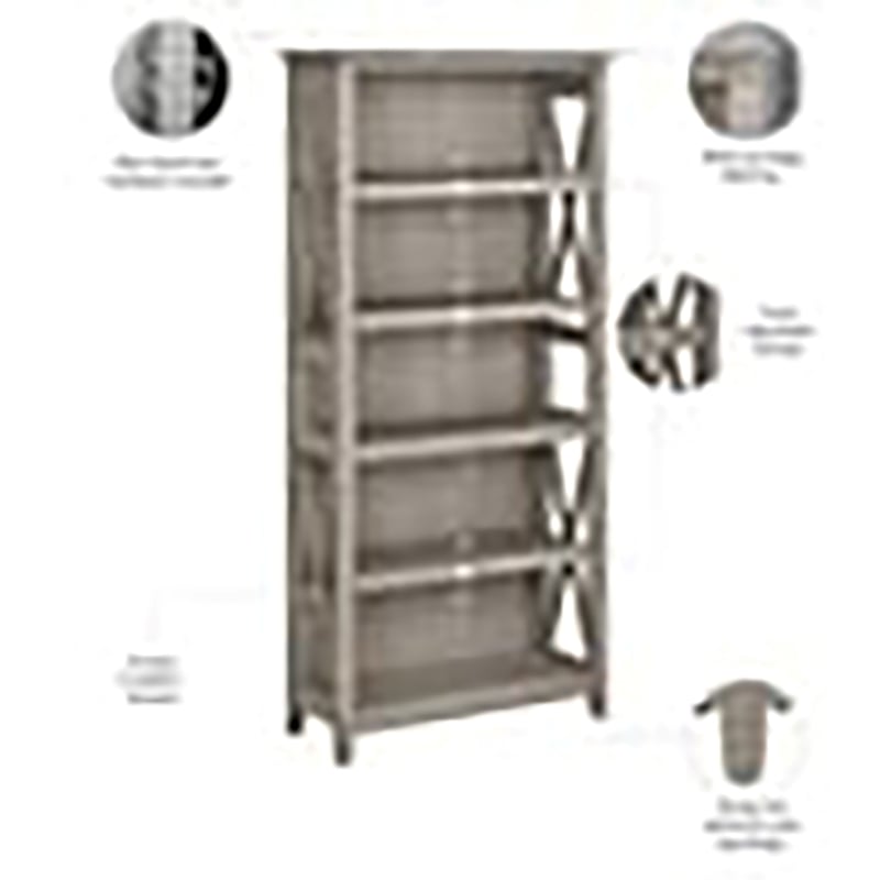 Scranton & Co 5 Shelves Coastal Wood Bookcase in Washed Gray