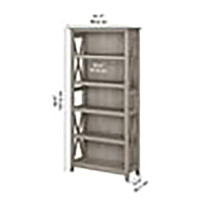 Scranton & Co 5 Shelves Coastal Wood Bookcase in Washed Gray