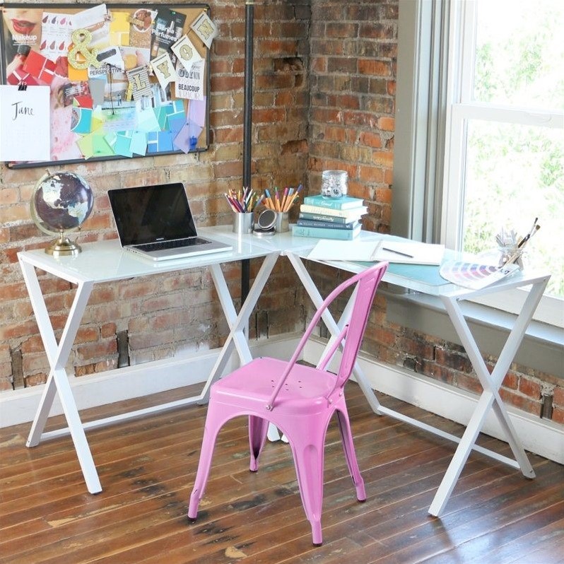 Scranton & Co Tempered Glass White Computer Desk L-Shaped Space-Saving 51