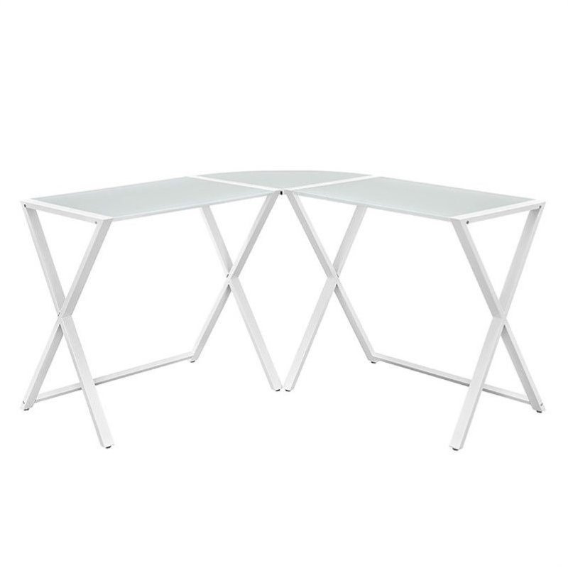 Scranton & Co Tempered Glass White Computer Desk L-Shaped Space-Saving 51