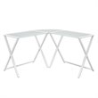 Scranton & Co Tempered Glass White Computer Desk L-Shaped Space-Saving 51