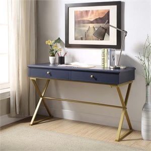 Scranton & Co Wood Blue and Gold Writing Desk Rectangular Durable Unassembled