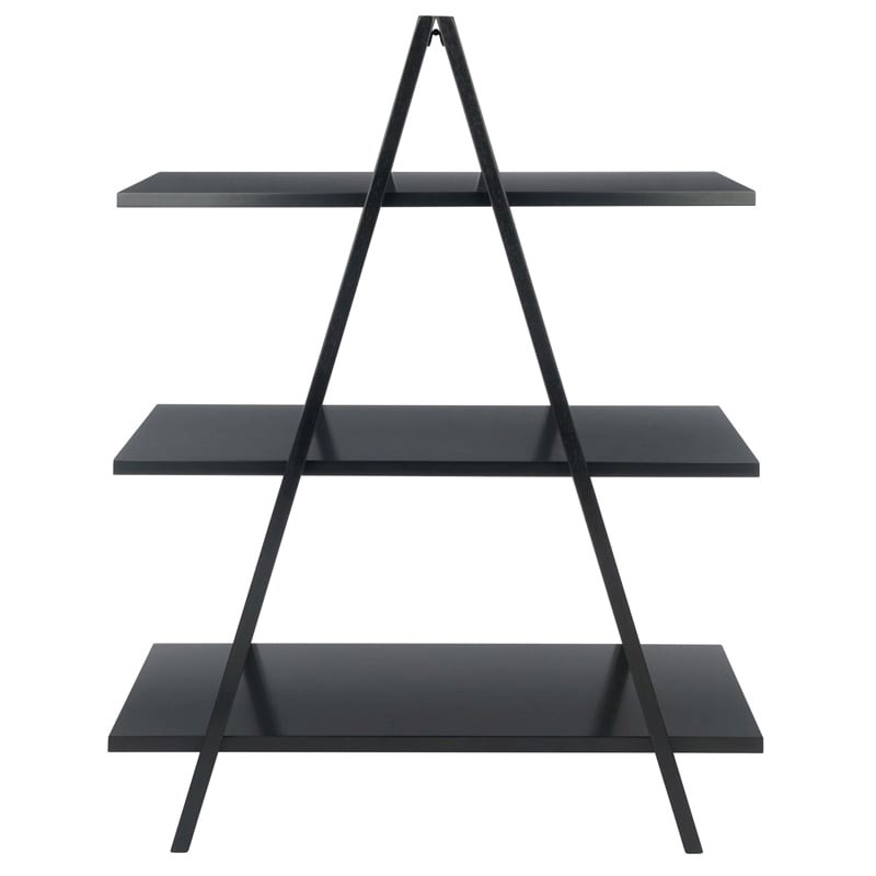 Scranton & Co 3-Tier A-Frame Mid-Century Solid Wood Book Shelf in Black