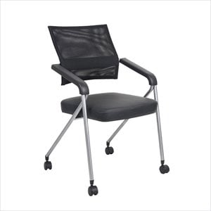 Scranton & Co Mesh Fabric/Wood Space Saving Chair in Black/Pewter (Set of 2)