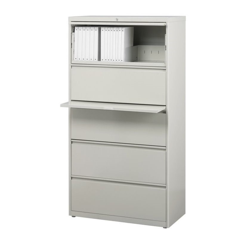 Scranton & Co 5-Drawer Modern Metal Lateral Filing Cabinet in Light Gray