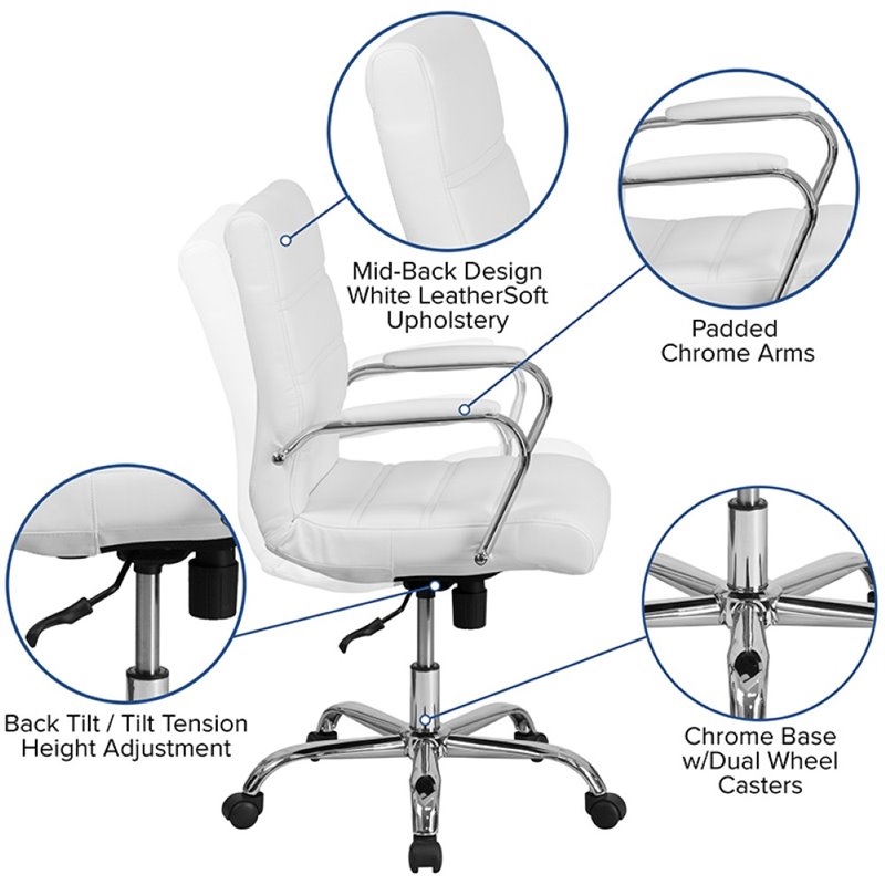 Scranton & Co Contemporary Faux Leather Mid Back Swivel Office Chair in White