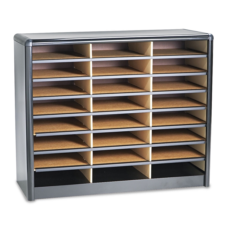 Scranton & Co 24 Compartment Metal Flat Files Organizer in Black 