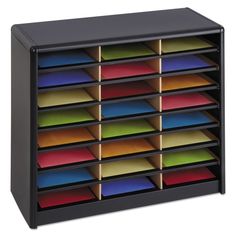 Scranton & Co 24 Compartment Metal Flat Files Organizer in Black 