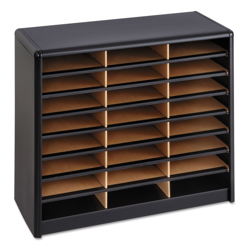 Scranton & Co 24 Compartment Metal Flat Files Organizer in Black 