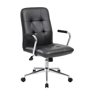 Scranton & Co Modern Leather Chair with Arms in Black/Chrome